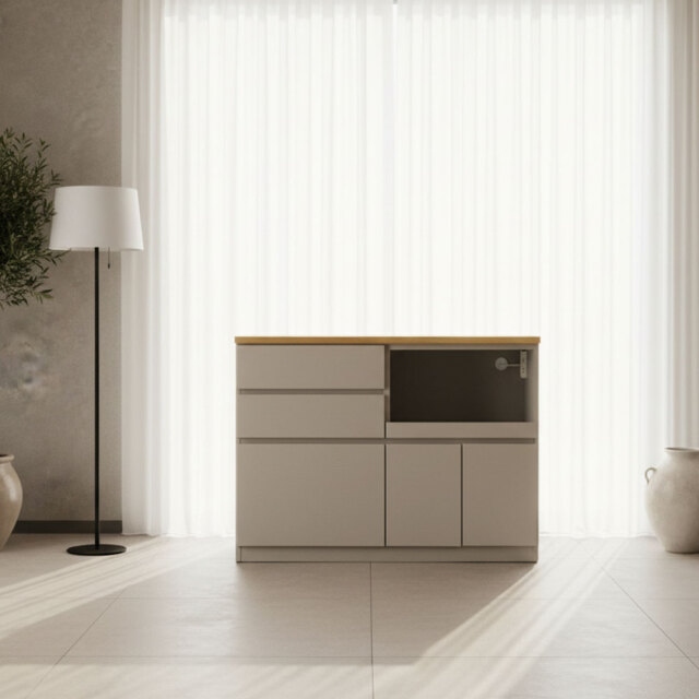 国産完成品オーク突板120cm幅キッチンカウンター 木製 キッチン収納 木製