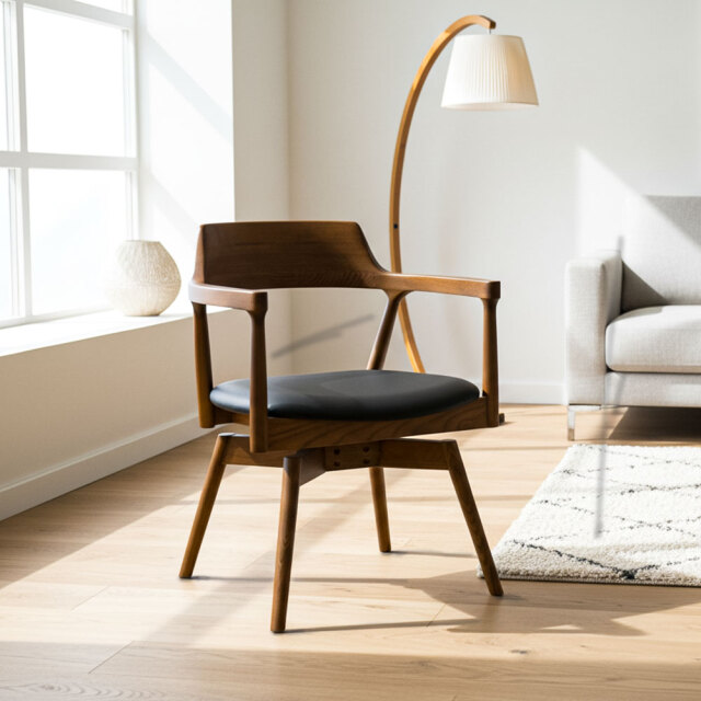 回転無垢材北欧デザインダイニングチェア 椅子 木製