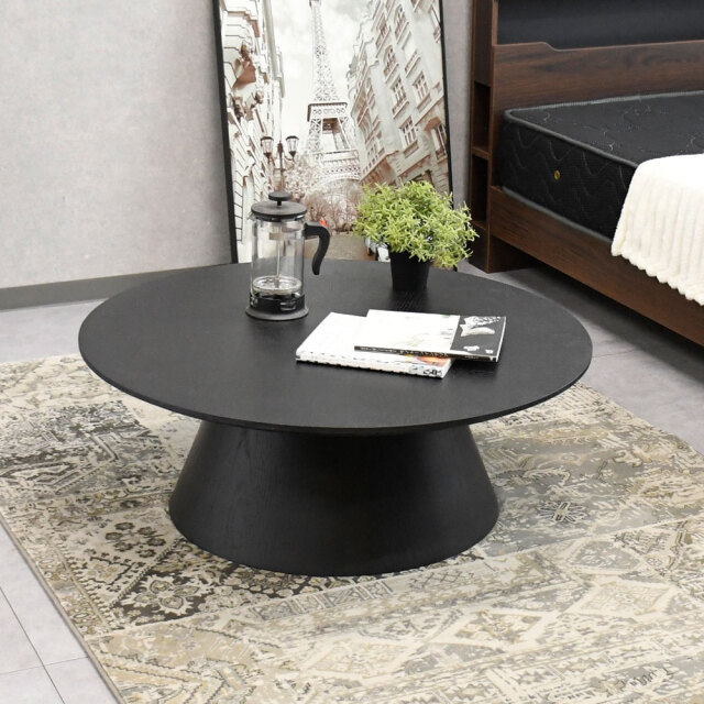 【新品アウトレット】ヘリンボーンオーク突板ラウンド90cm幅ローテーブル センターテーブル OK21B