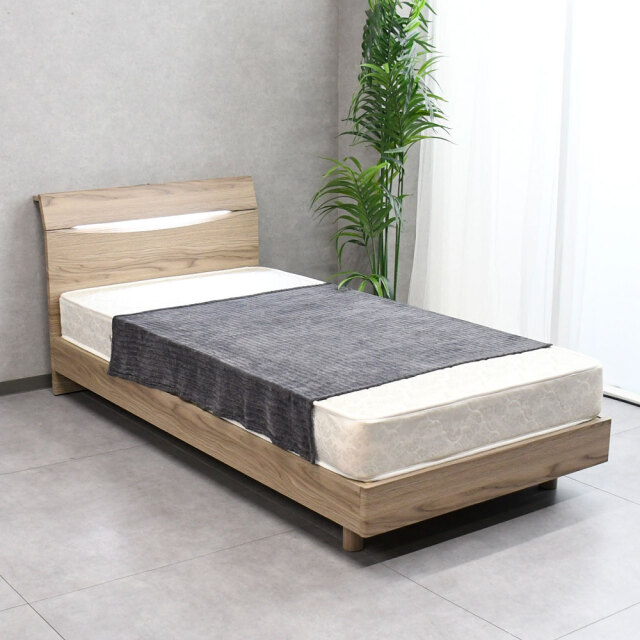 新品 未使用LED照明・コンセント付きシングルベッド 訳ありアウトレット】LED照明コンセント付きシングルベッド フレーム