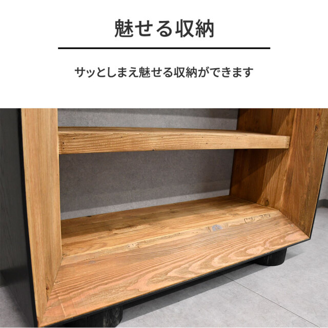 新品アウトレット】122cm幅オーク突板&古木シェルフ オープンラック