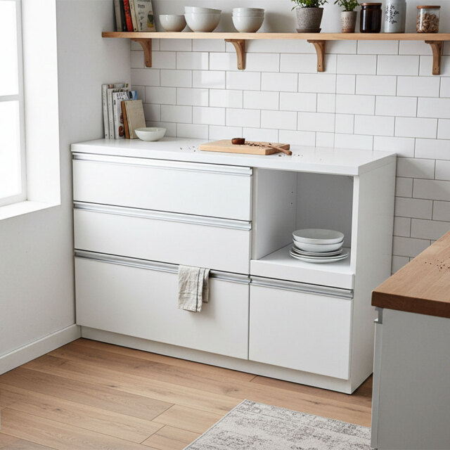 【モダンインテリア】完成品120cm幅艶ありキッチンカウンター キッチン収納