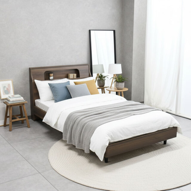 【新品アウトレット】北欧デザインシングルベッド フレームのみ すのこ LED照明 コンセント OL4D