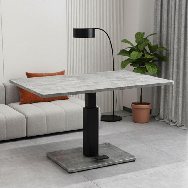 【新品アウトレット】昇降式120cm幅テーブル モルタルデザイン ペダル式 OL9F