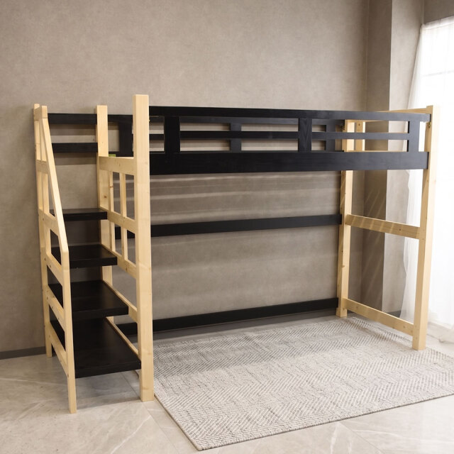 【九州～関東送料無料】階段付きロフトベッドナチュラル　 アウトレット　1001 天然木パイン材 ロフトベッド 階段付き シングルサイズ ナチュラル