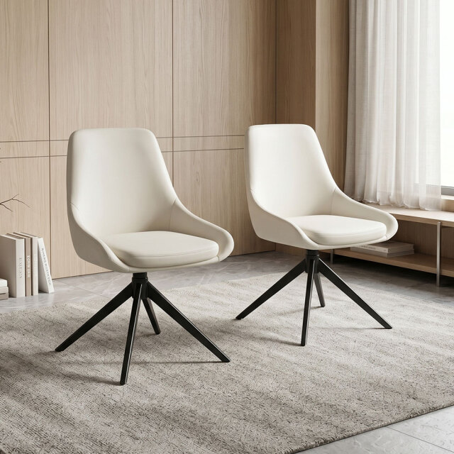 回転式ダイニングチェア 2脚セット アイボリー PE29G [アウトレット:撮影品]