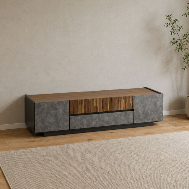 アカシア無垢材×モルタルデザイン テレビボード 幅140cm PF19K [アウトレット:傷が数カ所あります]