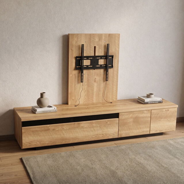 オーク調 壁掛けテレビスタンド付きテレビボード 幅180cm PF4C [アウトレット:打ち傷があります。]