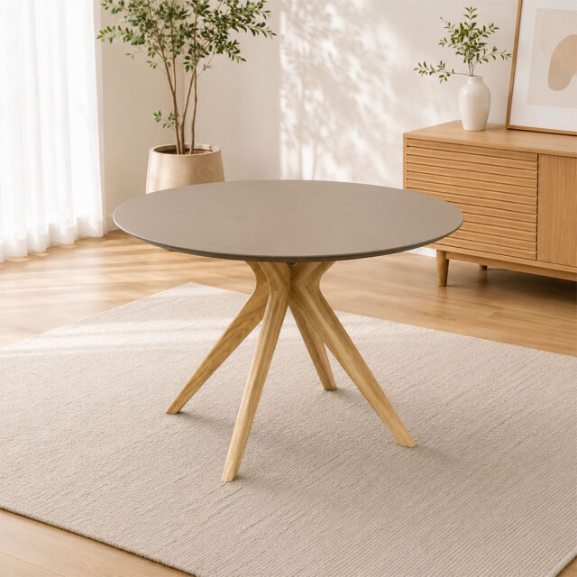 セラミック天板 円形ダイニングテーブル 直径110cm オーク無垢材脚 PG13G [アウトレット:撮影品]