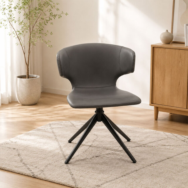 PUレザー 回転式ダイニングチェア グレー 4本脚 PG21B [アウトレット:座面にシワがあります]