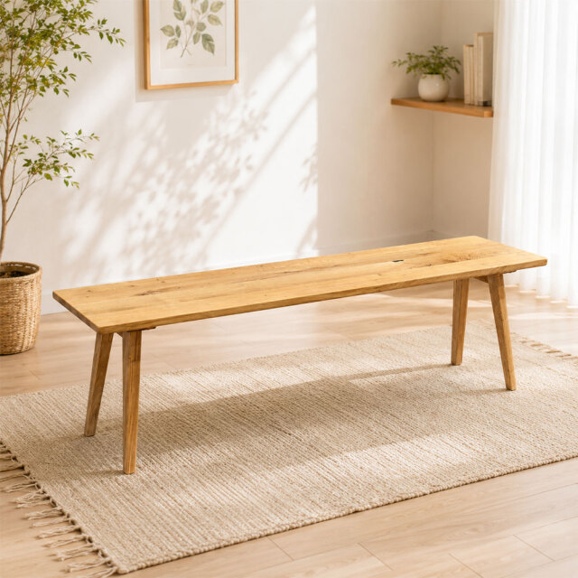 オーク無垢材 ダイニングベンチ 幅150cm PG27C [アウトレット:大きめの