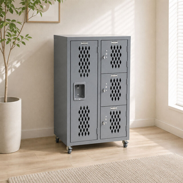 スチール製キャスター付きロッカー グレー 幅590mm PG30C [アウトレット:傷があります]