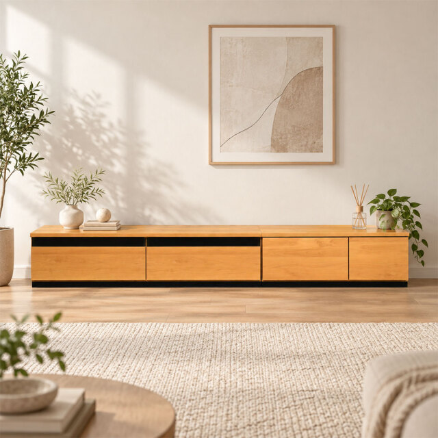 国産完成品 アルダー調 ローテレビボード 幅240cm ナチュラル PI18I [アウトレット:撮影品]