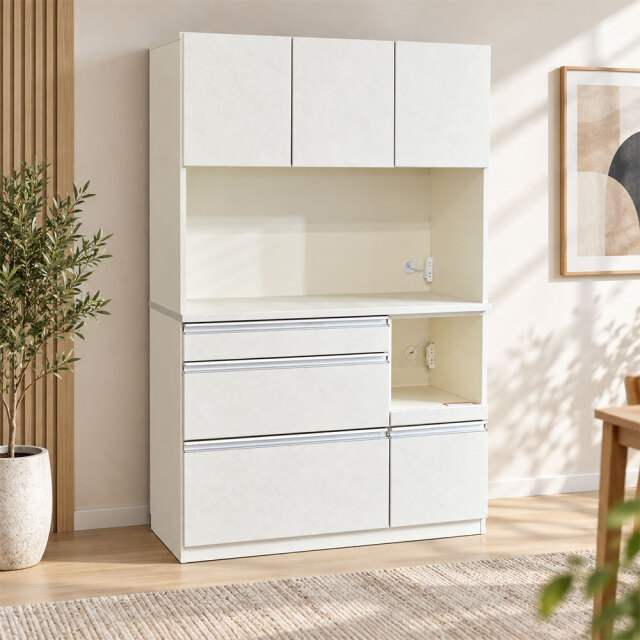 キッチンボード ホワイト 幅120cm 2口コンセント付き スライドレール引き出し PI9G [アウトレット:傷があります]