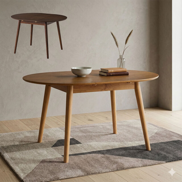 90 120cm ナチュラルオーク・ウォールナット 突板 伸張式ダイニングテーブル