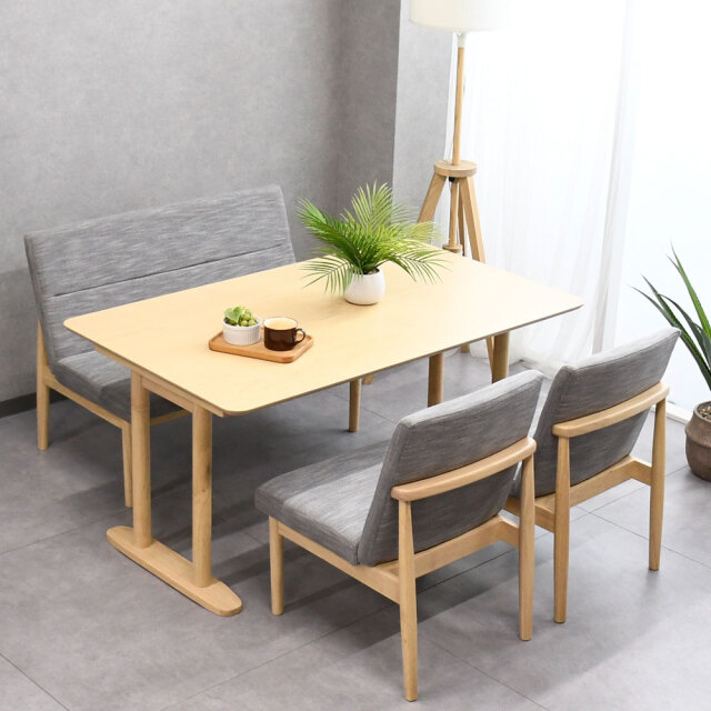 北欧風 ナチュラルダイニング4点セットアッシュ突板×ラバーウッド無垢 背もたれ付き