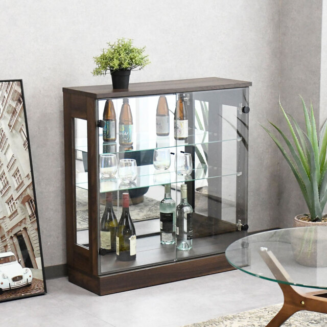 【完成品】80cm幅ガラスコレクションボード ケース ロータイプ