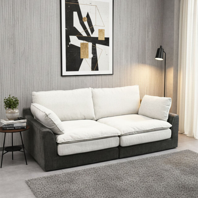 へたりにくいモチモチ生地のふんわり202cm幅3人掛けソファ 