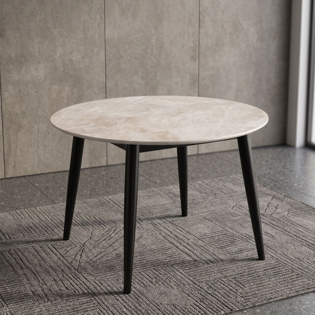 石目調天板 ラウンドダイニングテーブル 直径105cm ブラック脚