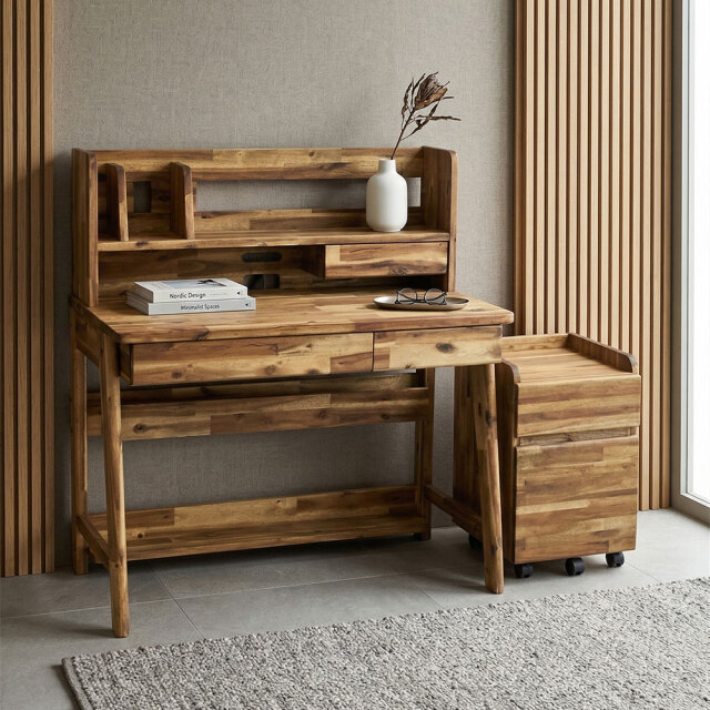 アカシア無垢 ワゴン付きデスク 学習