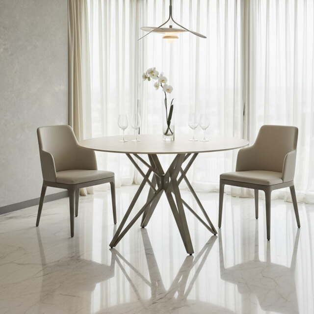 【ホテルライク】円形セラミックダイニングテーブル 北欧モダン アート脚 デザインテーブル 4人用 ラグジュアリー