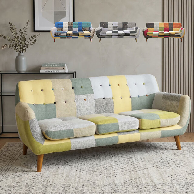 カラフルパッチワーク3人掛けソファ