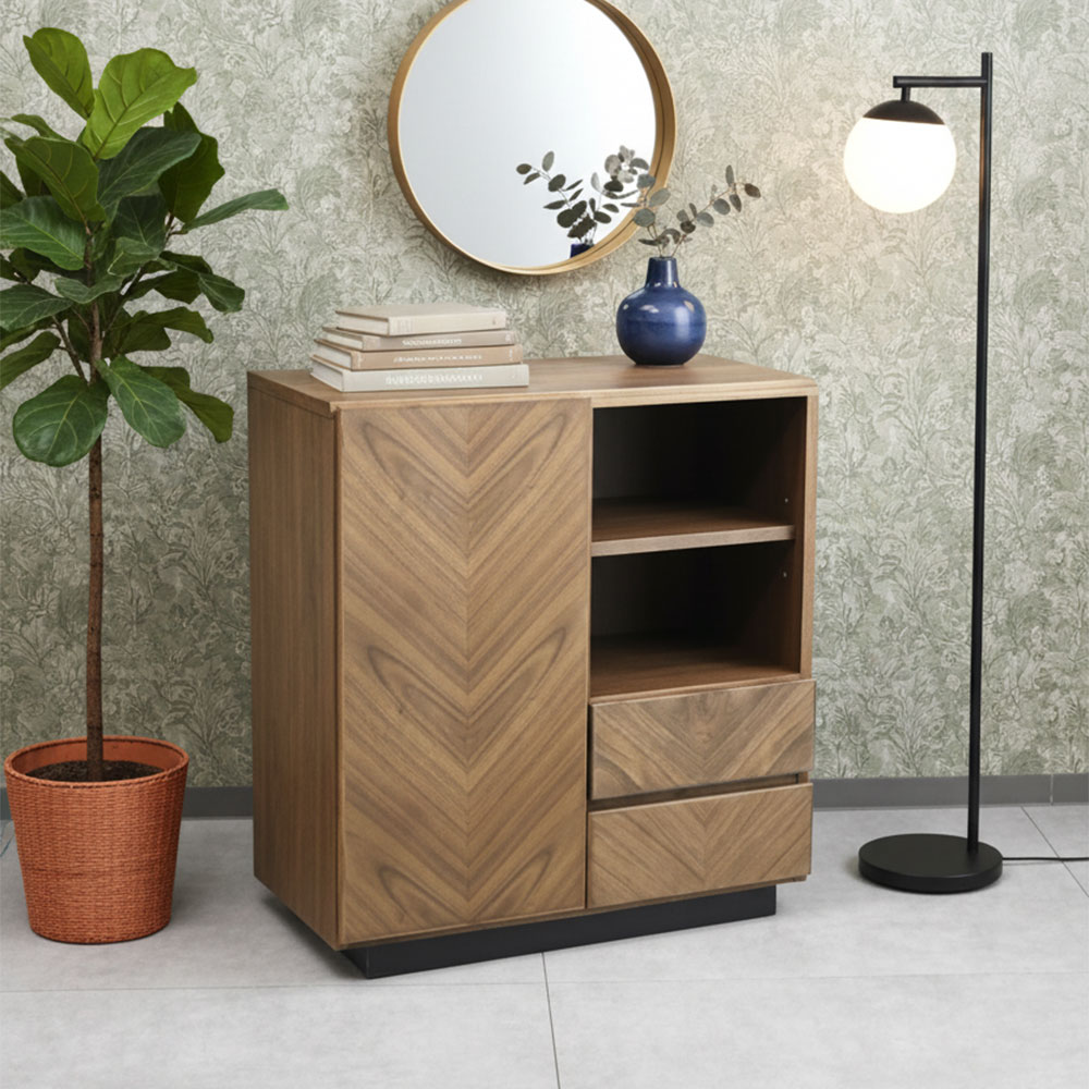 ウォールナット突板ブックマッチ 80cm幅サイドボード OA26L [アウトレット:段ボールの損傷]