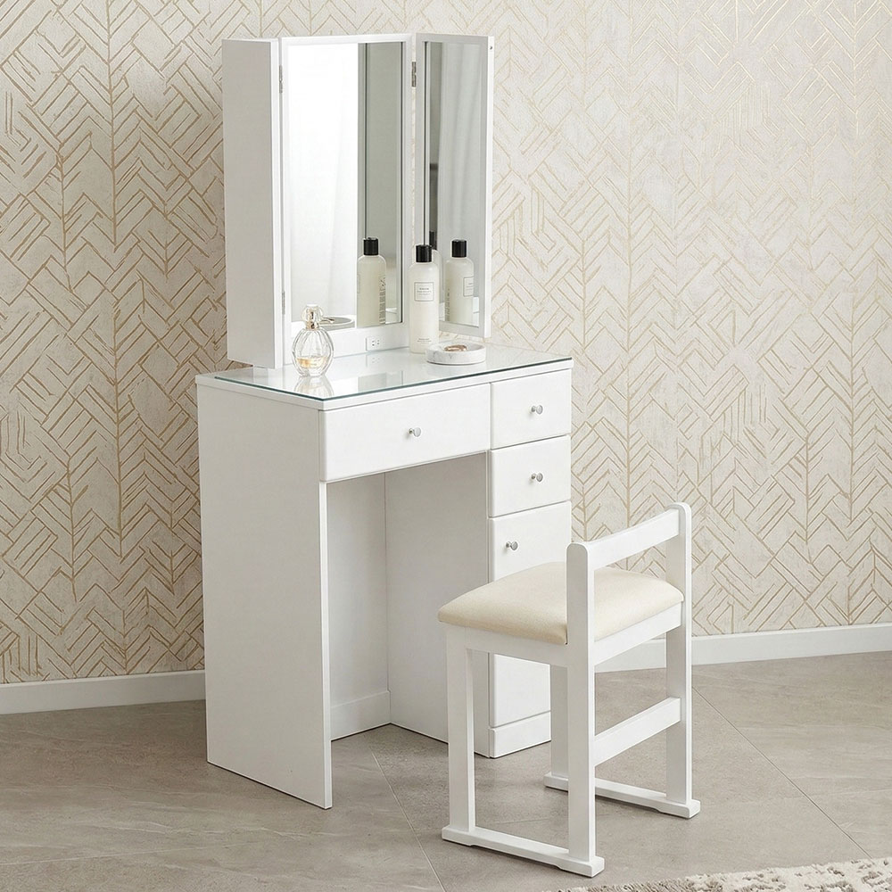 3面鏡 60cmドレッサーセット 椅子セット OC4C [アウトレット:撮影品