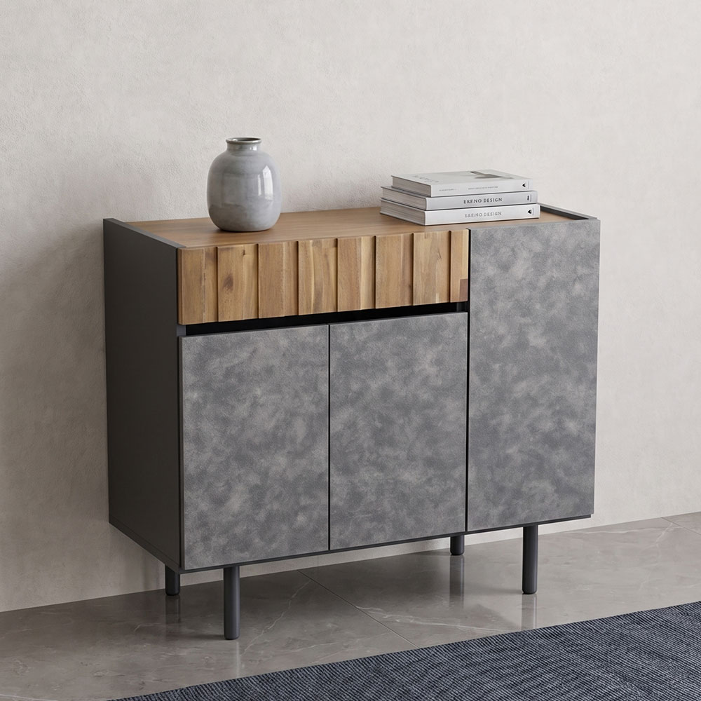 国産アカシア無垢材×モルタルデザイン サイドボード 幅90cm OD16K [アウトレット:撮影品]