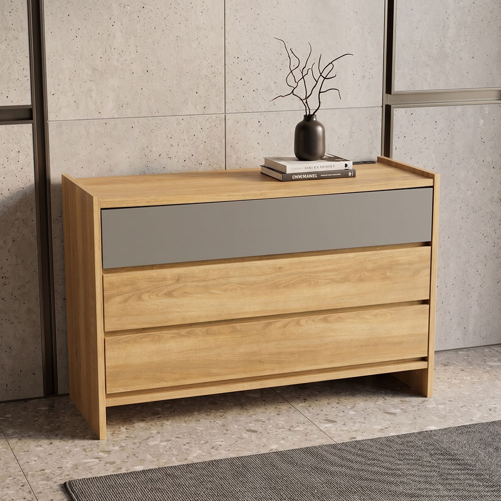 国産 3段チェスト コンセント付き オーク調 幅110cm OD16N [アウトレット:サンプル品]