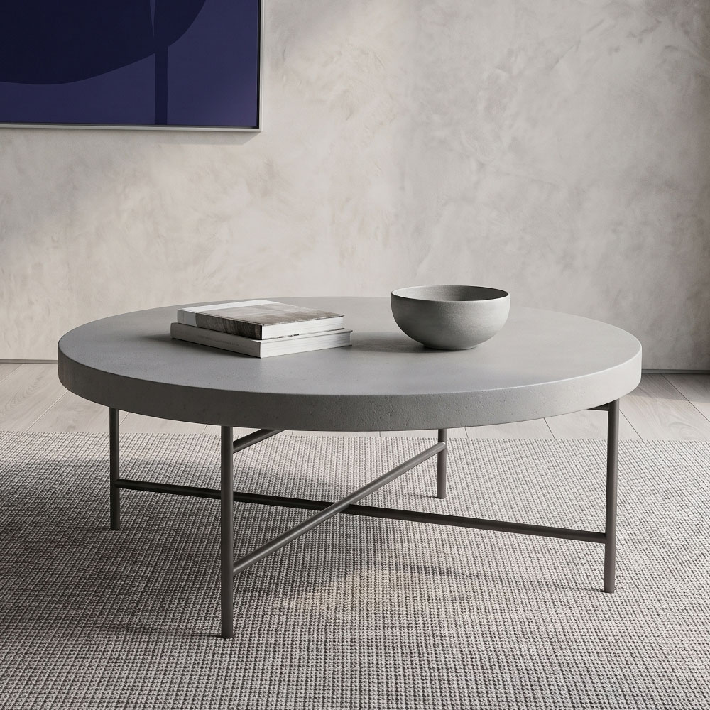 モルタル天板 ラウンドリビングテーブル 幅90cm スチール脚 OD21D [アウトレット:塗装ムラがあります]