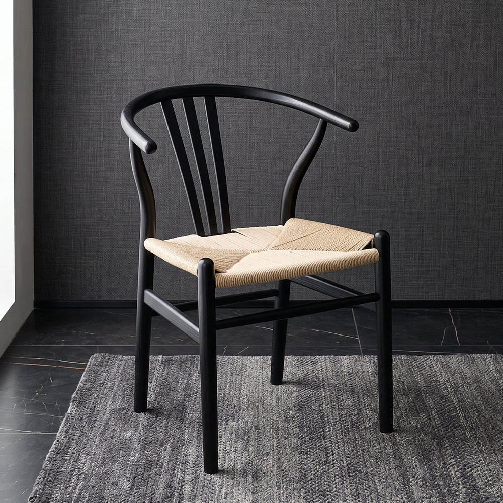 ビーチ無垢材 ペーパーコード座面 アームチェア ブラック OD23I [アウトレット:撮影品]