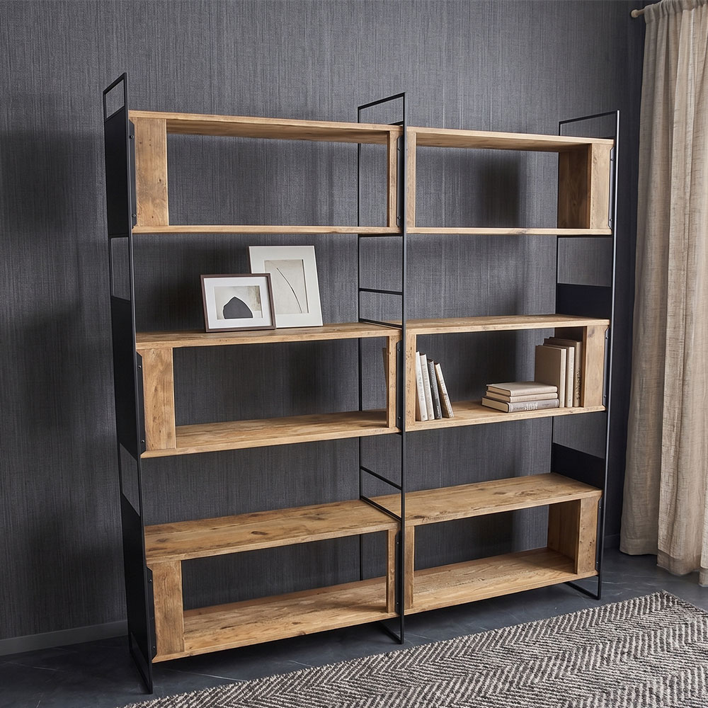 パイン古木材 スチールフレーム オープンシェルフ 幅180cm OD23J [アウトレット:古木の特性をご理解下さい]