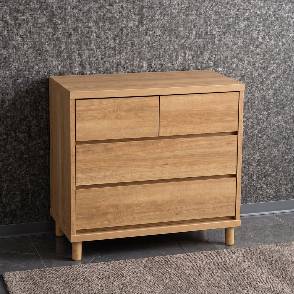 国産 オーク調 4段チェスト 幅76cm ナチュラル OD24L [アウトレット:撮影品]