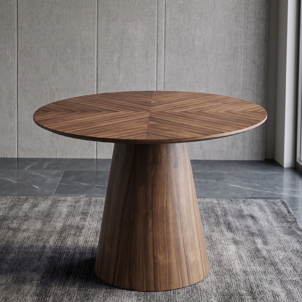 ウォールナット突板 円形ダイニングテーブル 直径100cm ブックマッチ天板 円錐脚 OD27M [アウトレット:撮影品]