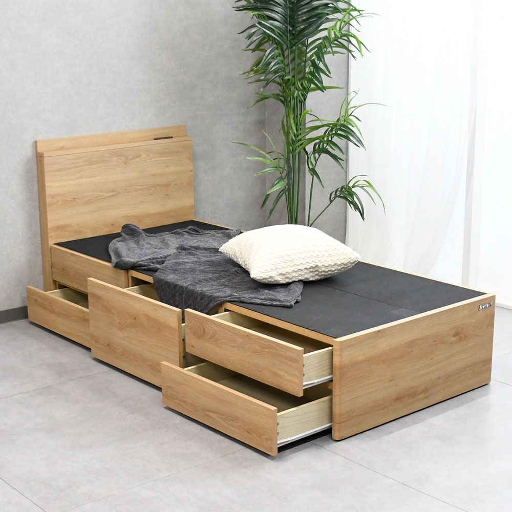 【新品アウトレット】小さめのセミシングル引き出し付きチェストベッド OJ1A