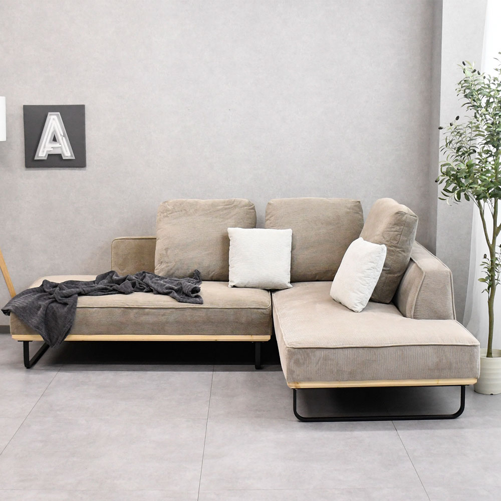 【新品アウトレット】コーデュロイ生地のL字ソファ カウチソファ 3人掛け OJ1C