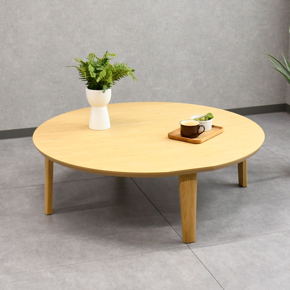 新品アウトレット】折りたたみ式110cm幅ホワイトオーク材丸形テーブル