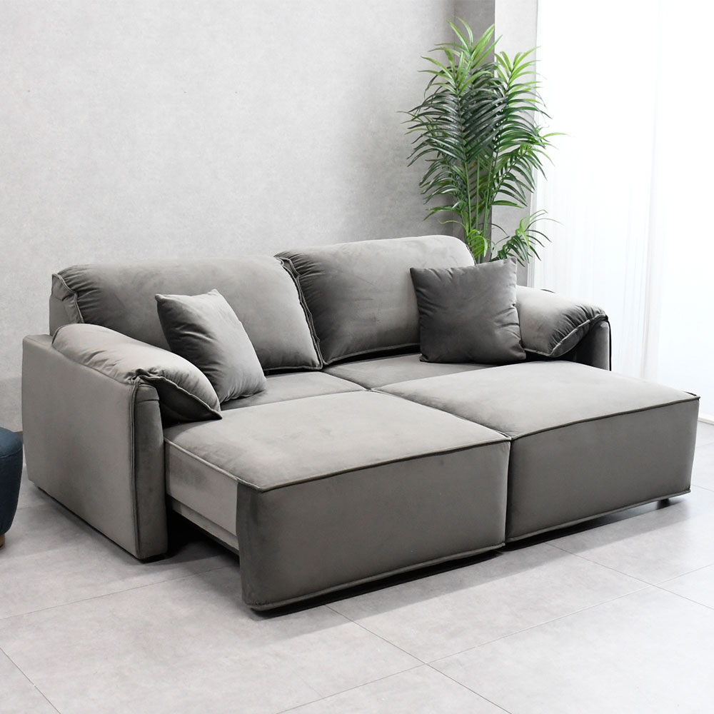 【モダン】 電動ソファ左右カウチ対応 ベロア調生地 3人掛け L字ソファ OK10A