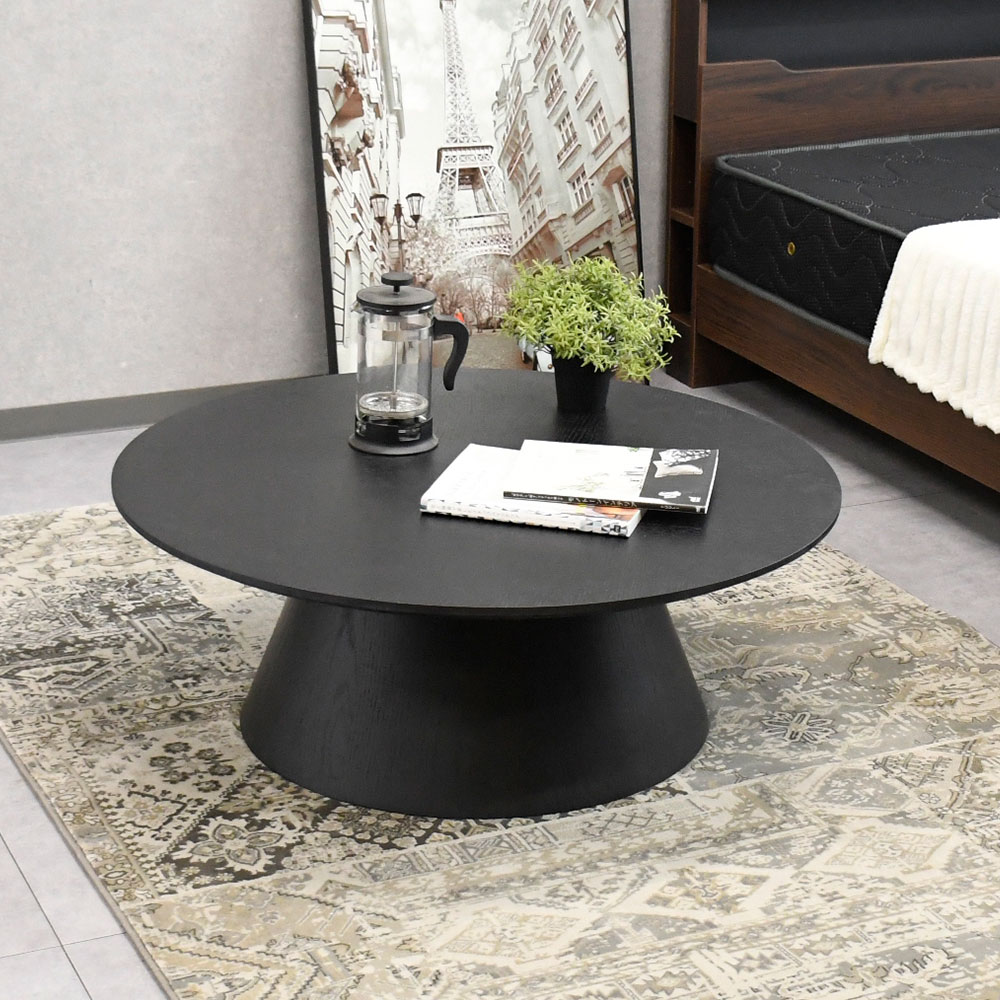 新品アウトレット】ヘリンボーンオーク突板ラウンド90cm幅ローテーブル