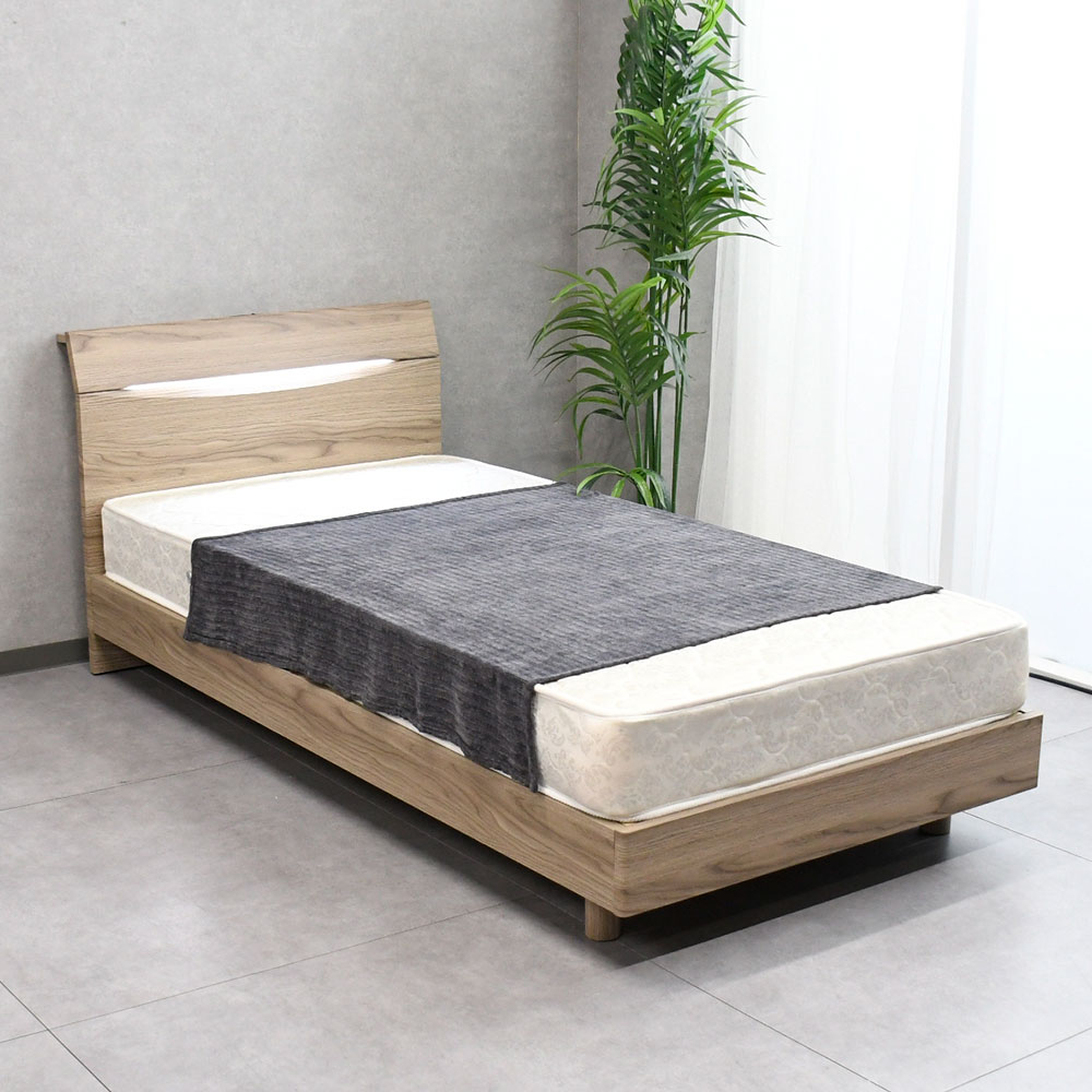 訳ありアウトレット】LED照明コンセント付きシングルベッド フレーム