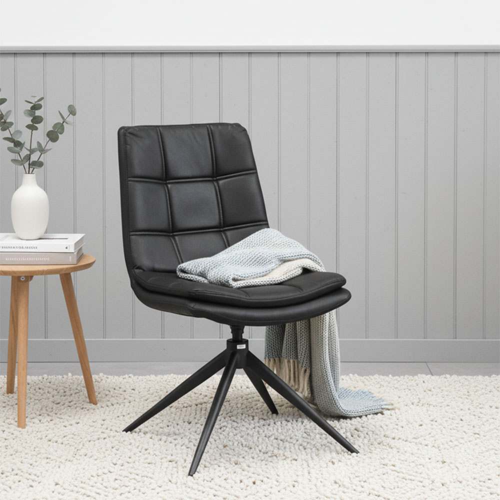 レザーファブリックオートリターンダイニングチェア 回転式 ブラック