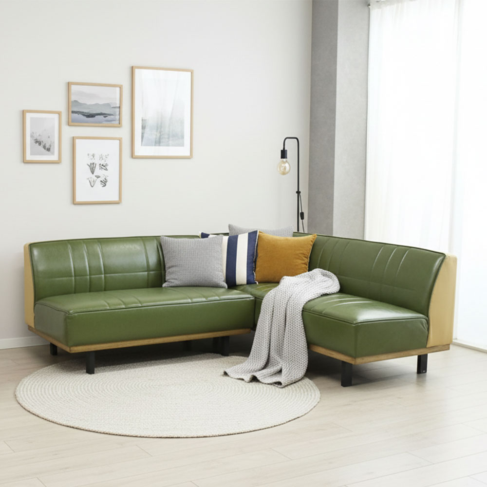 【新品アウトレット】帆布生地＆合成皮革 ダイニングソファセット 2点セット L字ソファ カウチソファ OL4G