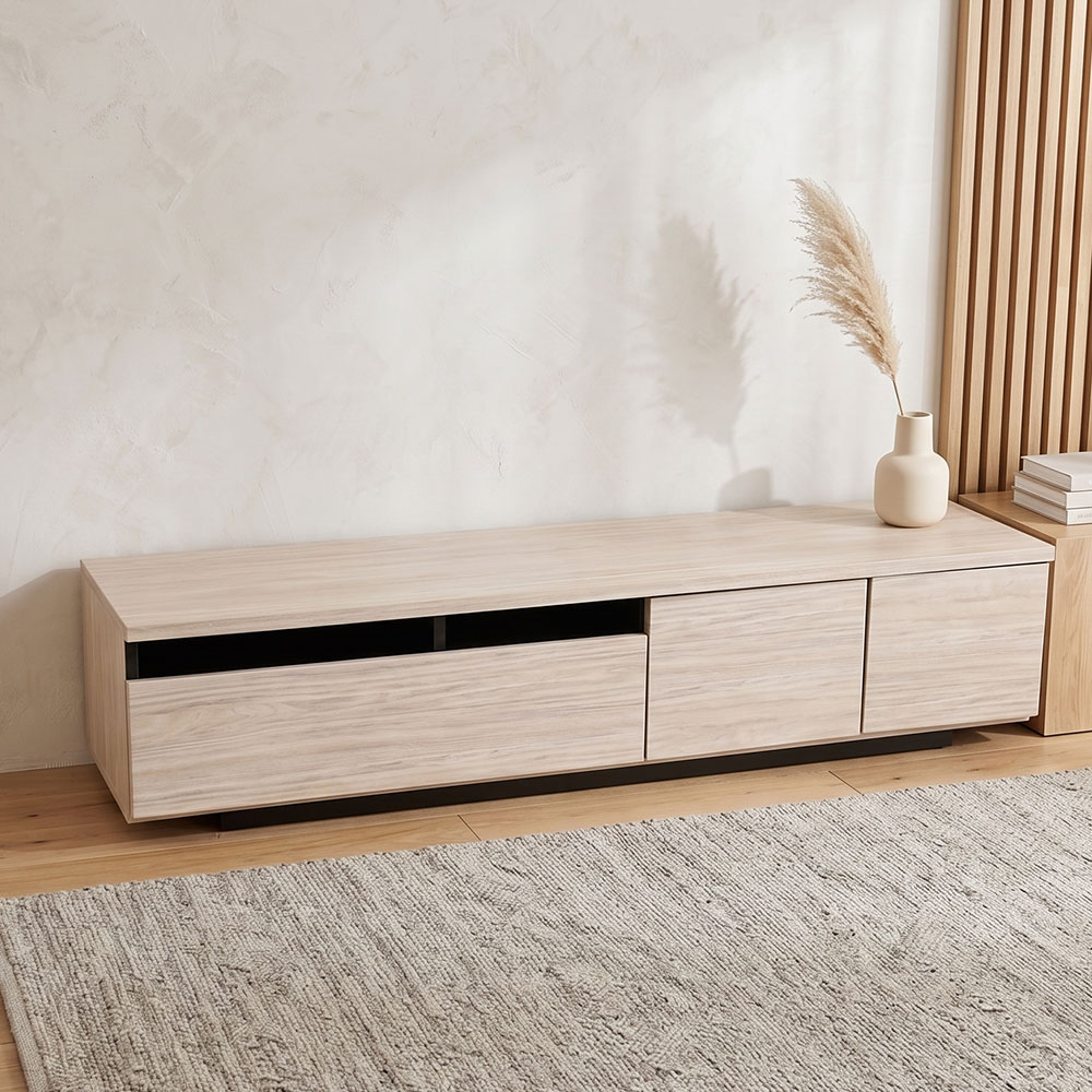 国産完成品 木目調テレビボード 幅160cm ナチュラル ロータイプ 引き出し PE18K [アウトレット:傷や汚れが数カ所あり]