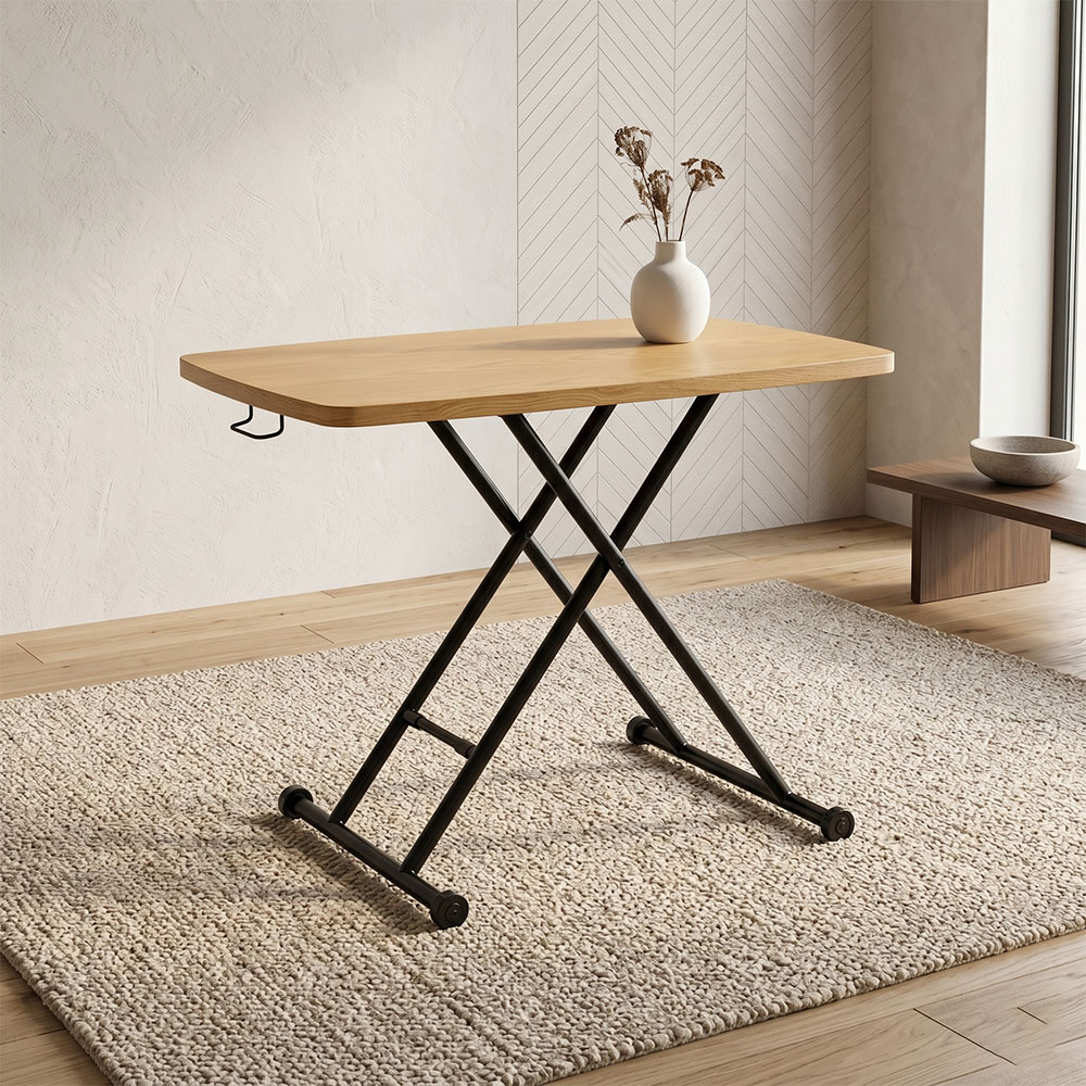 オーク突板を使用した昇降式テーブル コンパクト 90cm PE27J [アウトレット:撮影品]