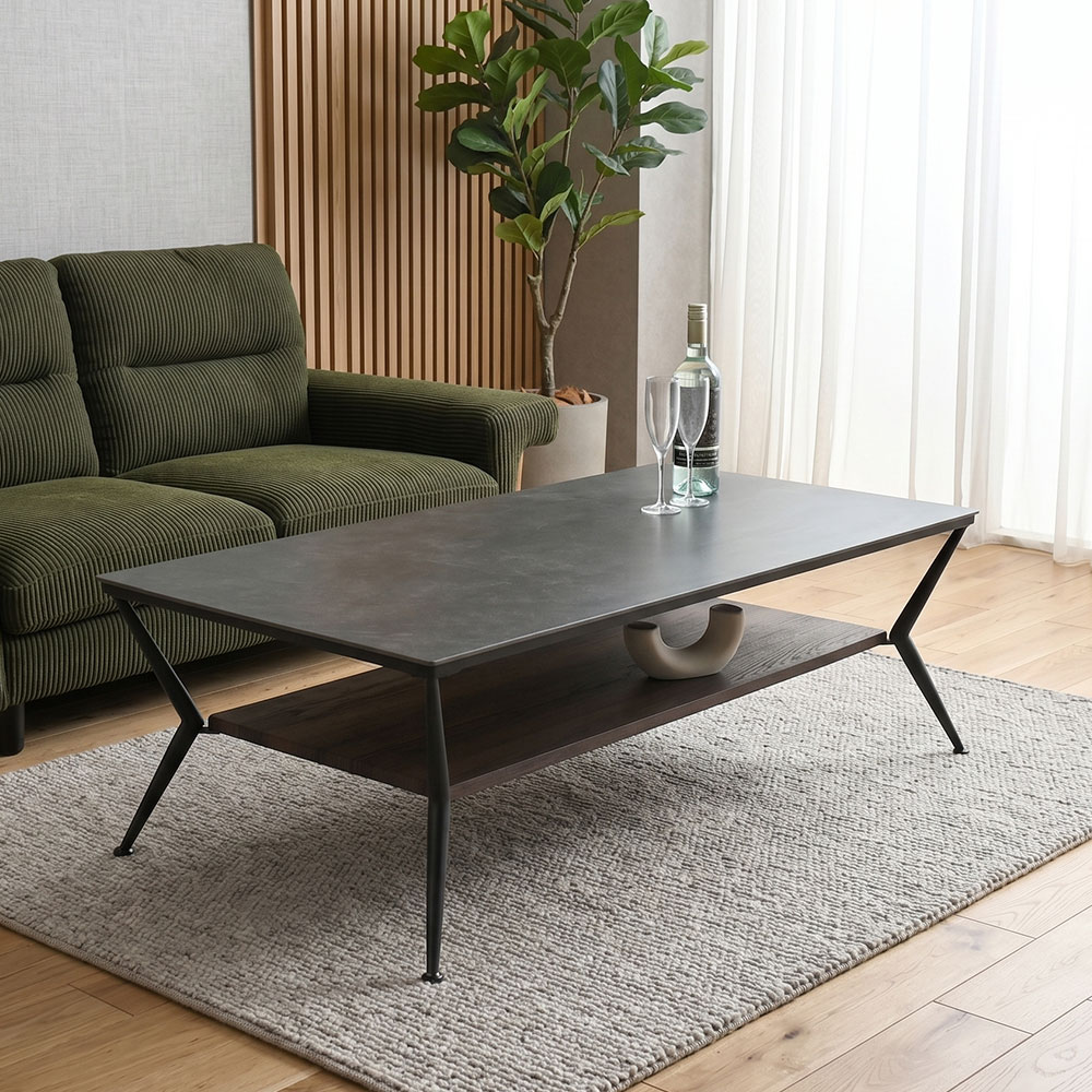セラミックセンターテーブル 125cm 天板下収納 [アウトレット:撮影品]