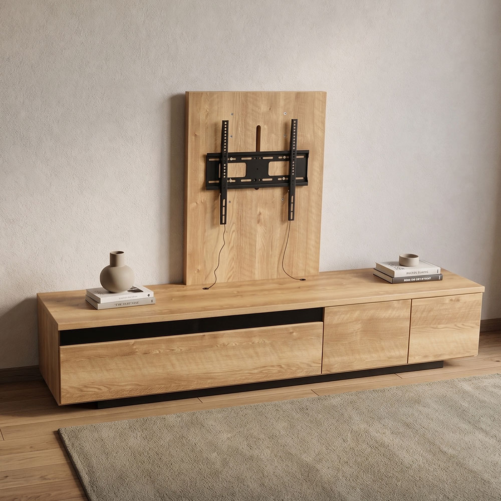 オーク調 壁掛けテレビスタンド付きテレビボード 幅180cm PF4C [アウトレット:打ち傷があります。]