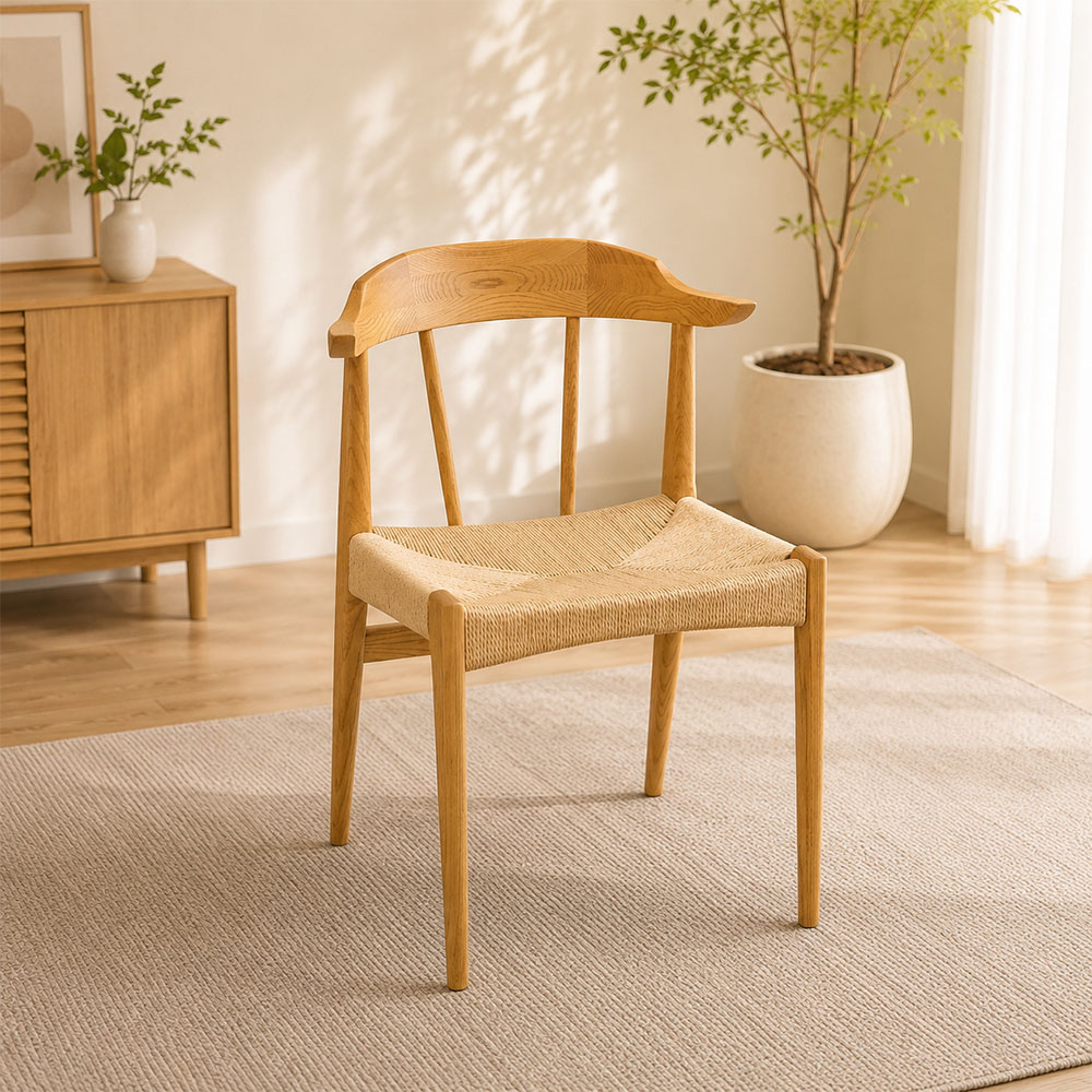 アッシュ無垢材 ペーパーコード座面 ダイニングチェア 幅52cm PG15L [アウトレット:撮影品]