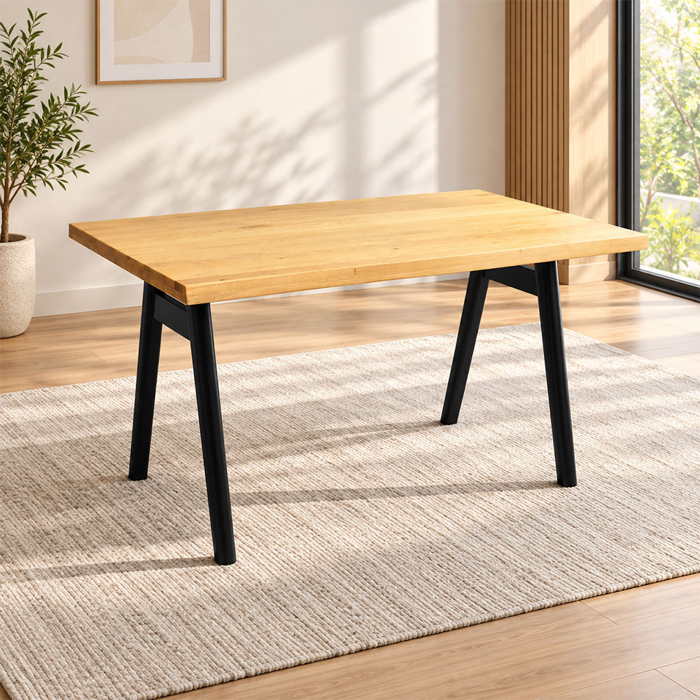 オーク無垢材 ダイニングテーブル A字脚 ブラックスチール 幅135cm PI8F [アウトレット:撮影品]