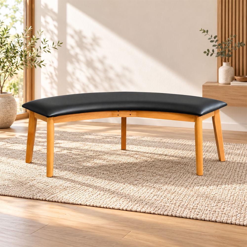 ダイニングカーブベンチ PVCレザー座面 半円 天然木脚 幅137cm